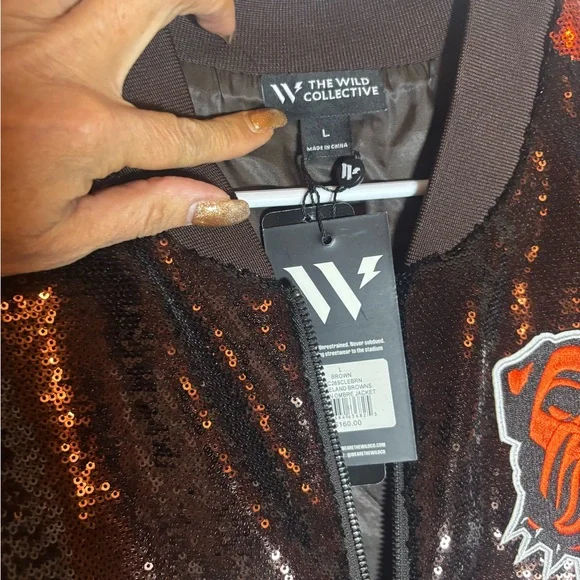 NWT Women's The Wild Collective Cleveland Browns Sequin Ombre Jacket - Large - Picture 4 of 11